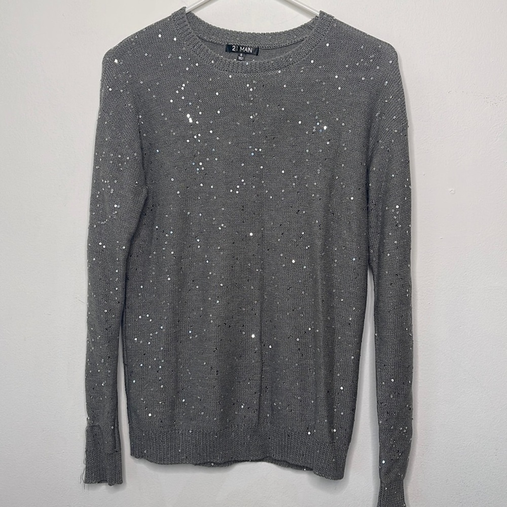21 Main Sequin Grey Sweater with Embellishments​